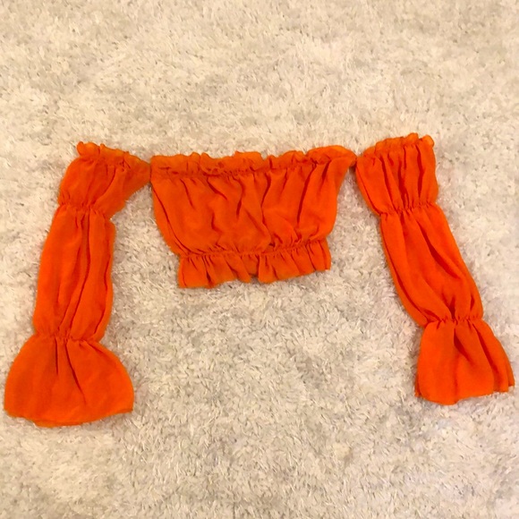 chiffon strapless off shoulder ruffle  crop top - Picture 2 of 3